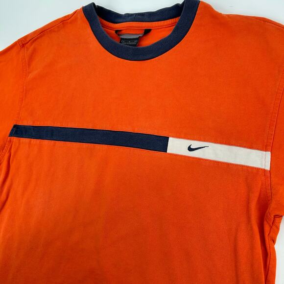 Vintage y2k Men's Orange Navy Blue Embroidered Nike Mini Swoosh T Shirt Sz M - Picture 3 of 6